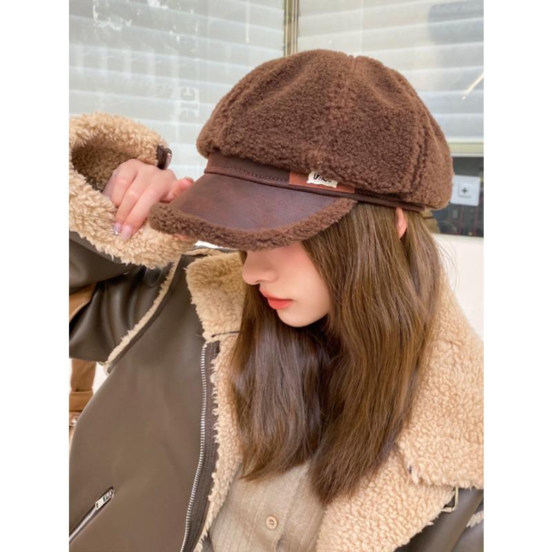 Καπέλο από απομίμηση γούνας αρνιού για γυναίκες με βελούδο βελούδο παχύ καπέλο γλυκάνισου για τον χειμώνα ζεστό καπέλο του μπέιζμπολ casual καπέλο εφημεριδοπώλη
