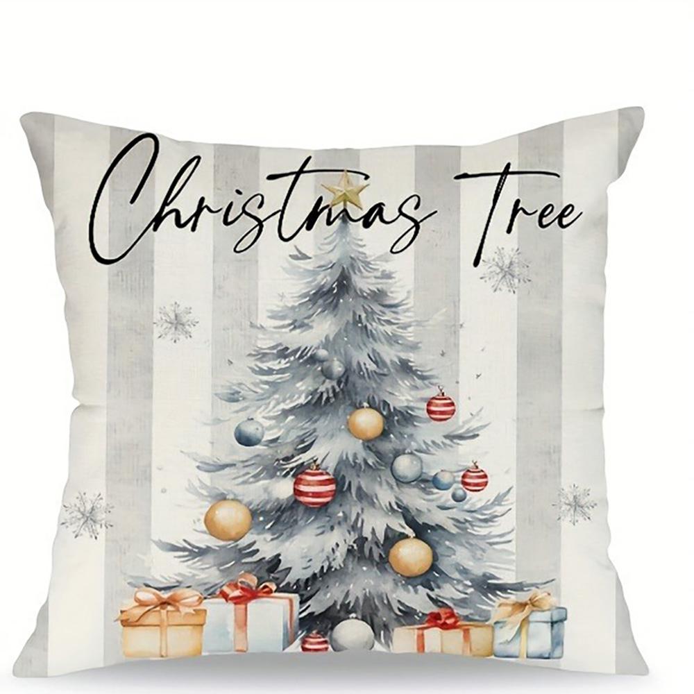 Festive Christmas Pillows: House, Tree, Deer, and Snowmen Designs Sofa Bed Cushion Cover, New Year Home Decoration