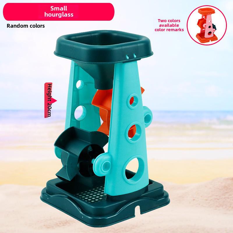 Strandspielzeug-Set für Kinder: Sandwerkzeuge, Sanduhr, Spielzeugauto und Eimer