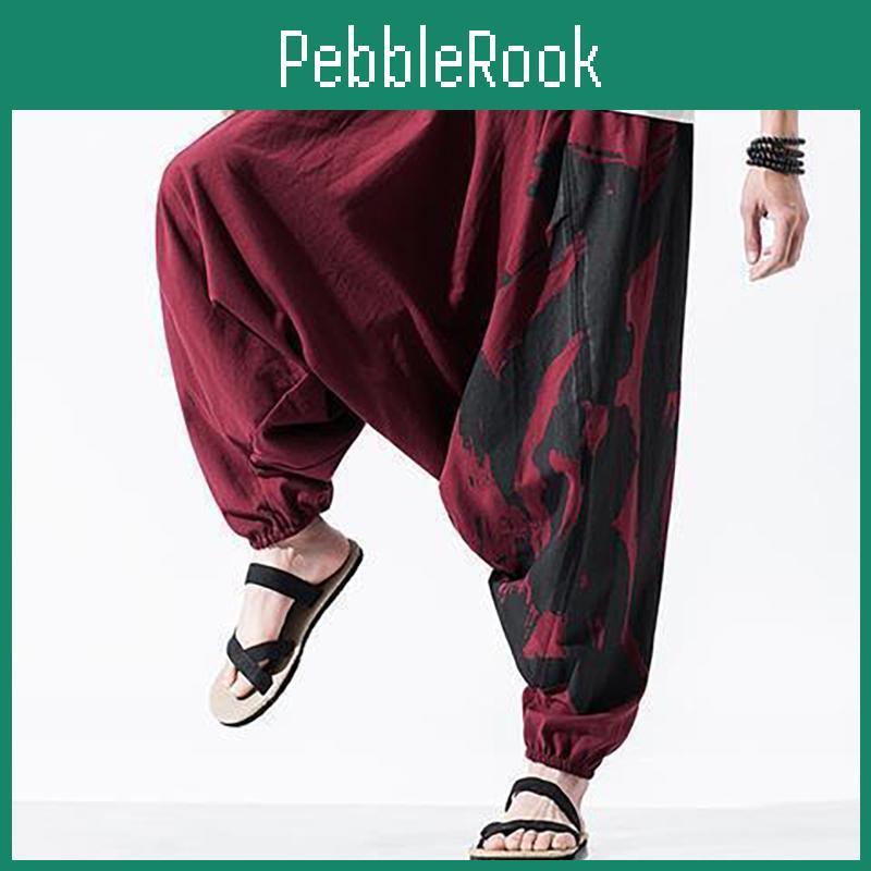 Fit Style Hop Loose Hip Low Waist Cotton Linen Special Cropped Pants Japanese Style Baggy Pants Men