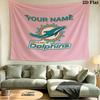Benutzerdefiniertes Namensschild Miami Dolphins Bedruckter Wandteppich – Wandbehang für Schlafzimmer, Studentenwohnheime und Heimdekoration