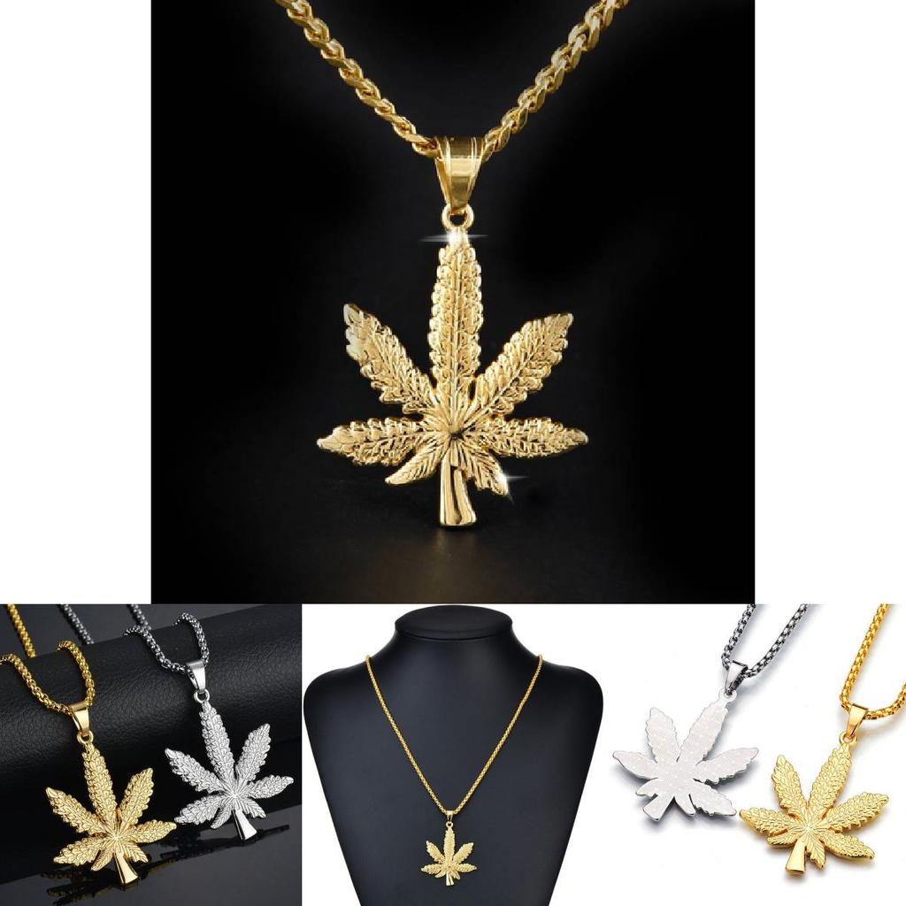 Stylish European And American Hip Hop Necklace With Alloy Maple Leaf Pendant For Men