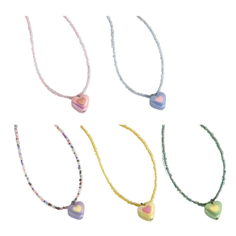 Acrylic Heart Beaded Necklaces Heart Pendant Choker  Beads Chokers Party Accessories Gift for Women Girlfriends
