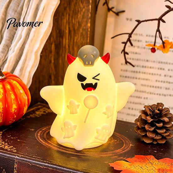 Cute Halloween Room Decor Ghost/Pumpkin LED Night Light for Desktop Decoration, Battery Party Operated Nursery with Warm Glow Home Small Gift Kids