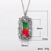 Silver Plated Rectangle Gradient CZ Pendant Necklace, Ornate Floral Frame Cable Chain Necklace for Women