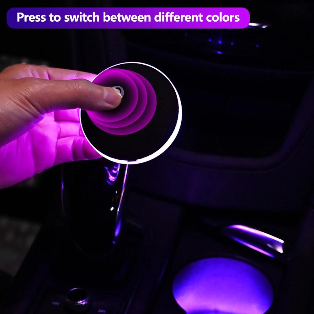 New Car LED Multicolor Cup Holder Lights USB Charging Dynamic Ambient Window Atmosphere Lamp Decor
