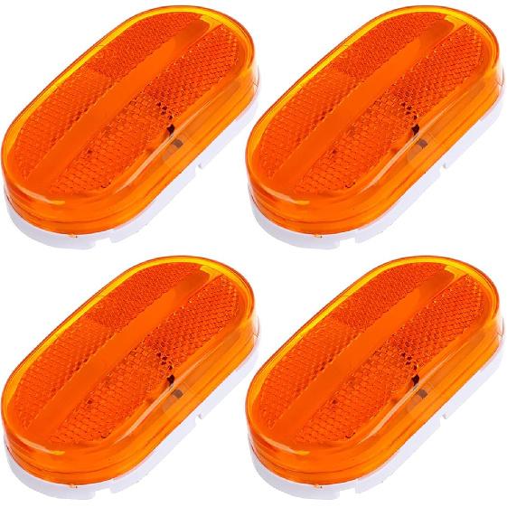 

4 x Oblong 4 Inch LED Trailer RV Camper Side Marker Clearance Lights Amber 6 Diodes w/Reflex Lens Surface Mount Reflective Rectangle Truck Marker