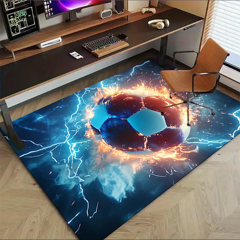 Soccer ball Fire Crystal Velvet Office chair mat Area Rug - Non-Slip, Floor Mat, Office Desk Chair Rugs,Christmas Gift-1106109
