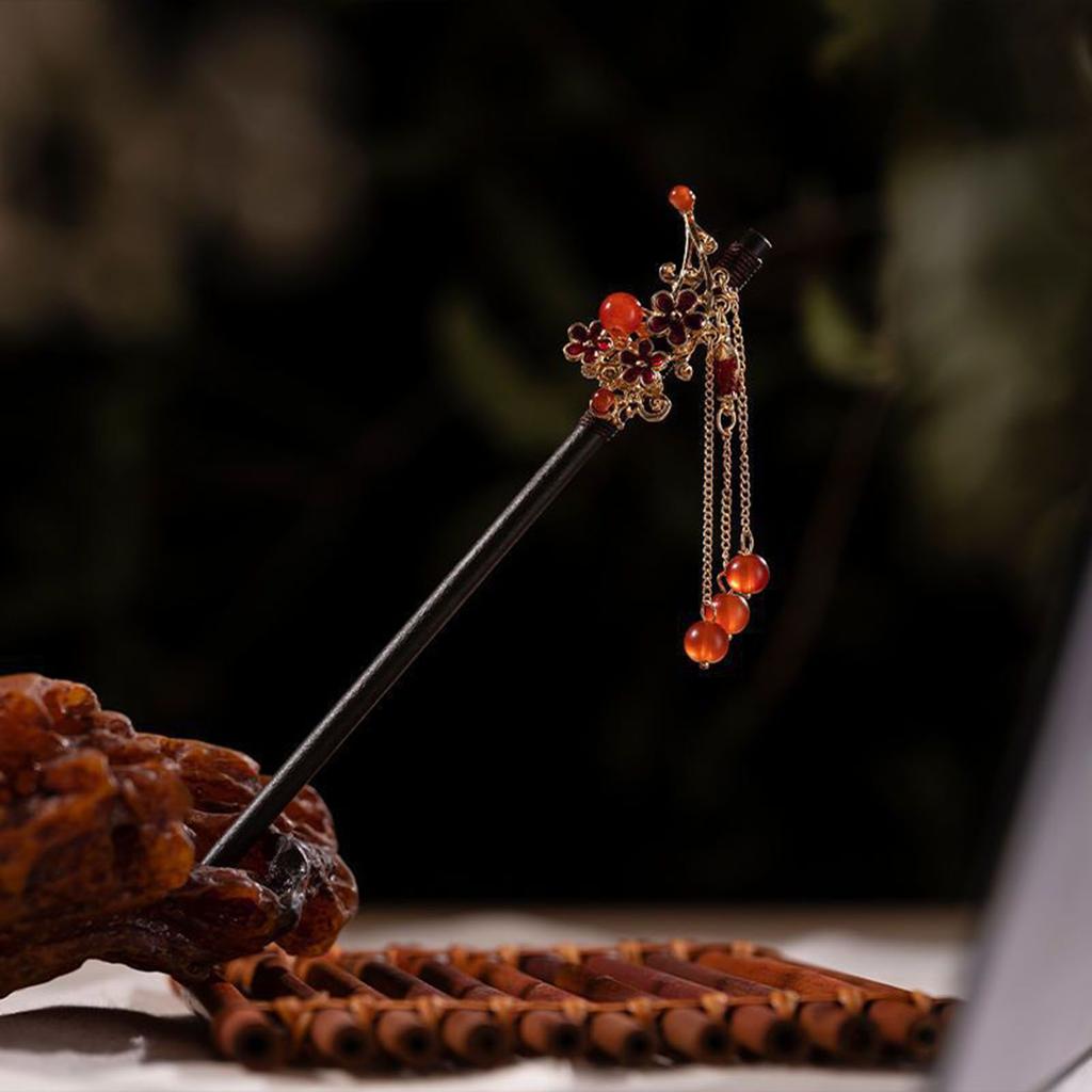 Vintage Chinesischer Stil Holz Haarstäbe für Frauen Mädchen Mond Quaste Haarnadel Haarspange Hanfu Kopfschmuck Schmuck Haarschmuck