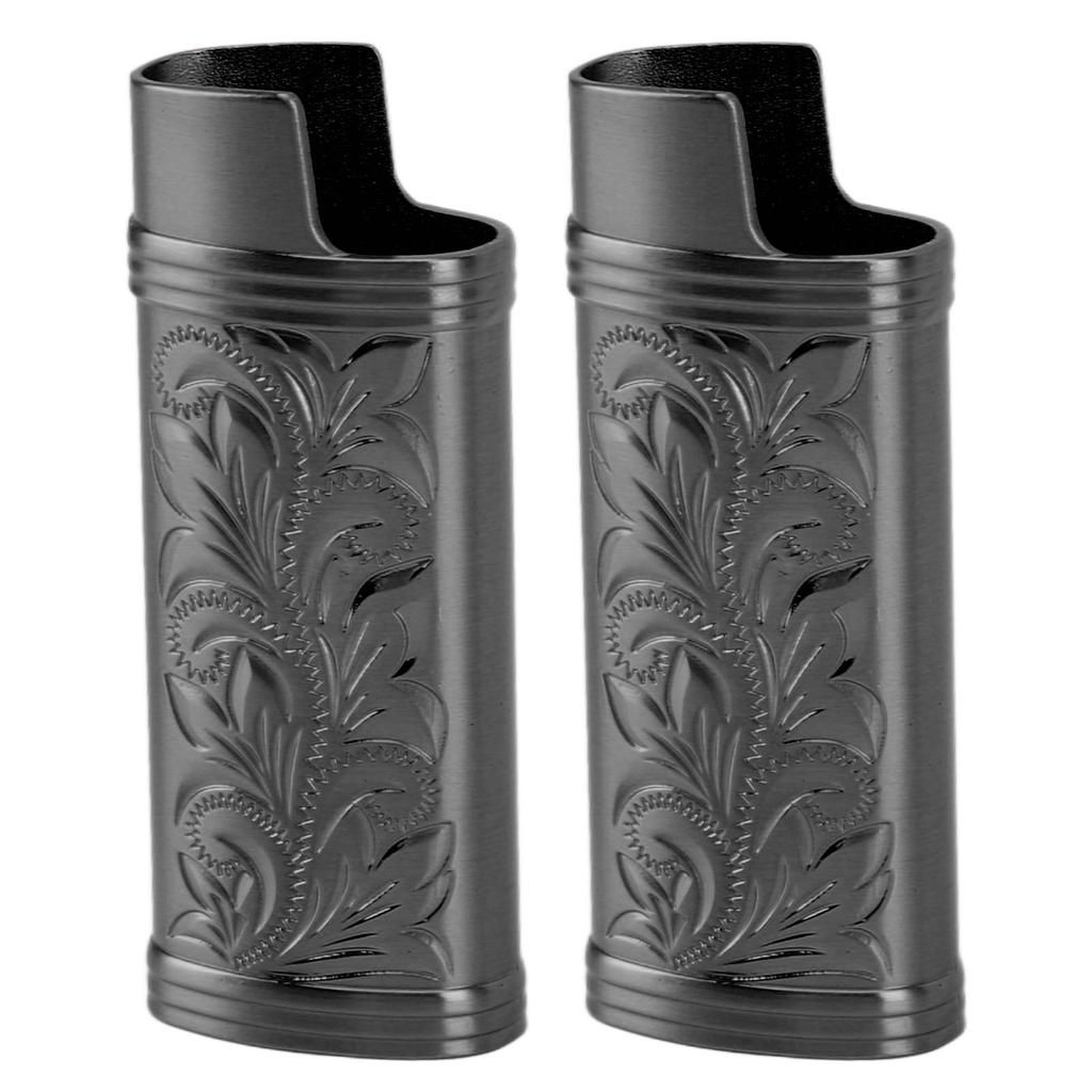2pcs Retro Lighter Case Compact 3D Floral Stamped Engraving Zinc Alloy Protective Case Cover