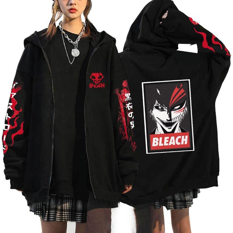 Japonské Anime Bleach Kurosaki Ichigo Potlačená Mikina s Kapucňou Pánska Dámska So Zipsom Ležérna Voľná Mikina Harajuku Unisex Bunda na Zips