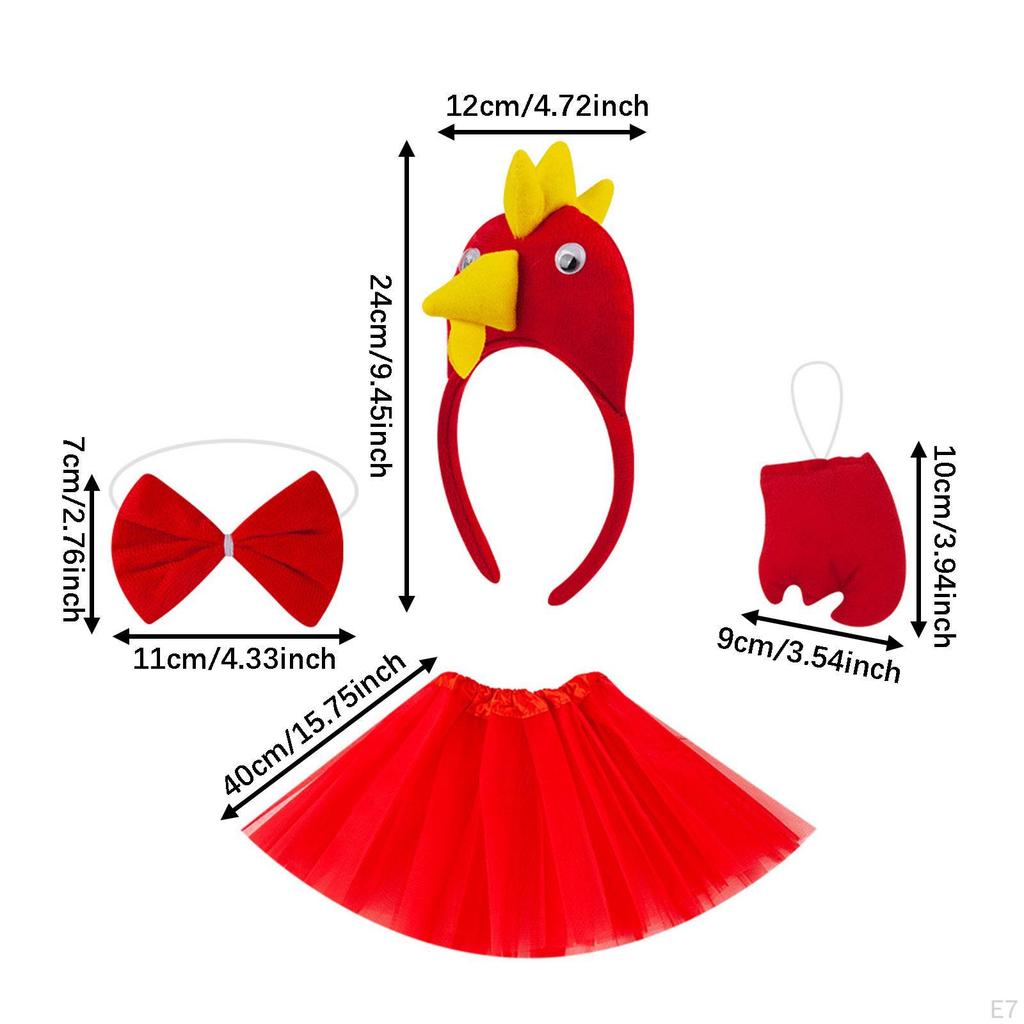 4 Pieces Chicken Animal Costume Set with Bow Tie, Tail, Skirt for Festival