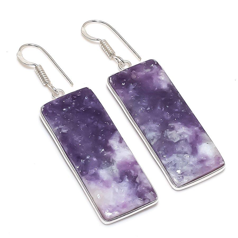 

Natural Lepidolite Gemstone 925 Sterling Silver Jewelry Earring 2.21 c8i47