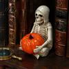 Grim Reaper Figurine Skeleton Holding Pumpkin Figurine, Resin Statue, Halloween Dark Decor Spooky Shelf Table Ornament, Trick or Treat Gift Desktop