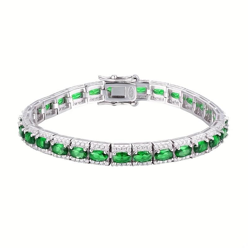 

1pc Greta Mae Fashion Jewelry Sterling Silver Green Faux Diamond Inlaid Bracelets Precious Birthday Anniversary Gift For Men And Women
