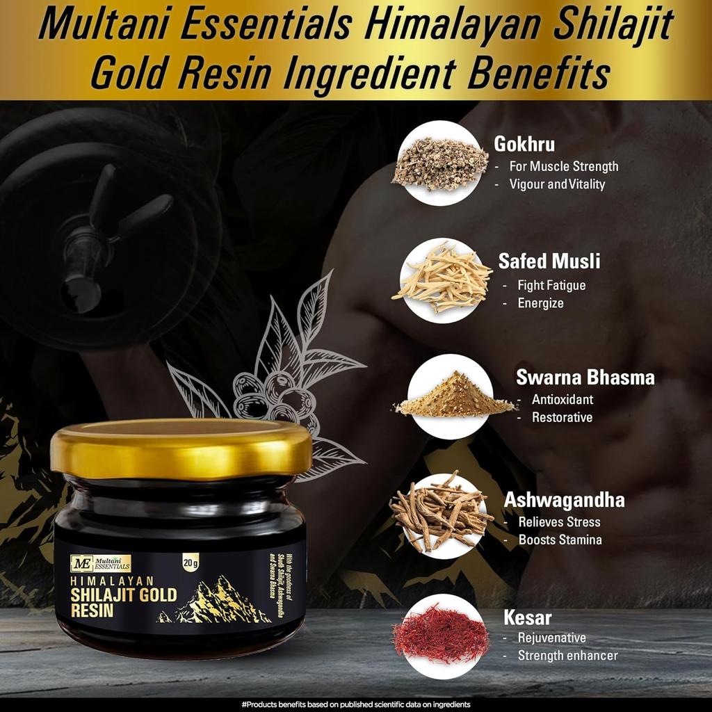 Multani Essentials Himalayan Shilajit Gold Resin 20g 1 Pack Ayurvedic Resin Blend with Herbs & Gold Extract Vitality Support