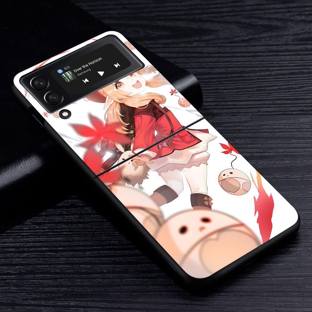 Custodia Klee Genshin Impact per Samsung Galaxy Z Flip4 Flip3 5G Guscio Rigido in PC per Cellulare Z Flip 4 3 Nero Coque Zflip4 Zflip3 Copertura