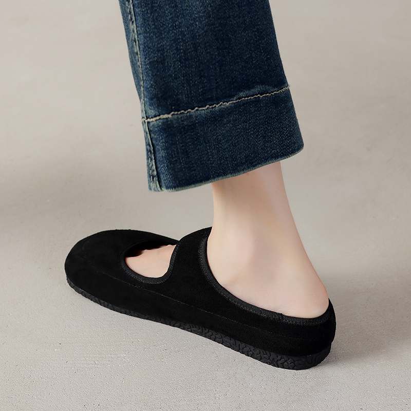 Krazing Pot Cow Suede Nubuck Spring Autumn Winter Flats Slip on Mules Women Keep Warm Fashion Girls Casual Shoes
