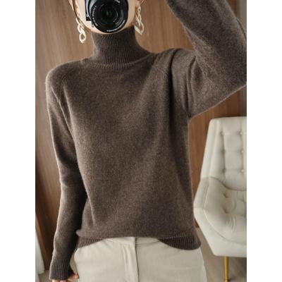 Mode Basic Herbst Winter Merino Wolle Pullover Mock Neck Kaschmir Pullover Volltonfarbe Weich Langarm Kleidung Tops