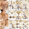 9 Sheets Large Gold Temporary Tattoos For Women Girls Tribal Bohemia Tattoo Sticker 3D Fake Glitter Eleplant Snake Tattoos Lotus