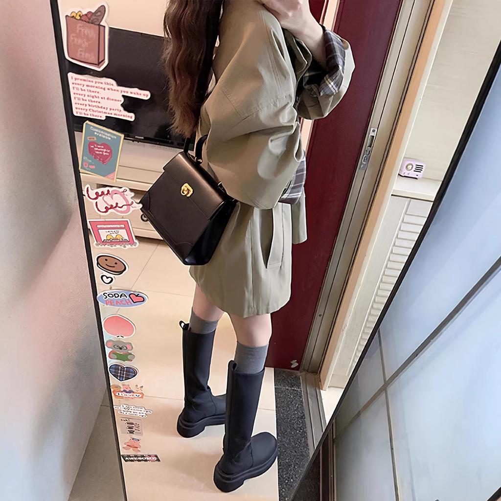Khaki trench coat women's spring and autumn new Korean version loose and thin medium and long British style coat ins