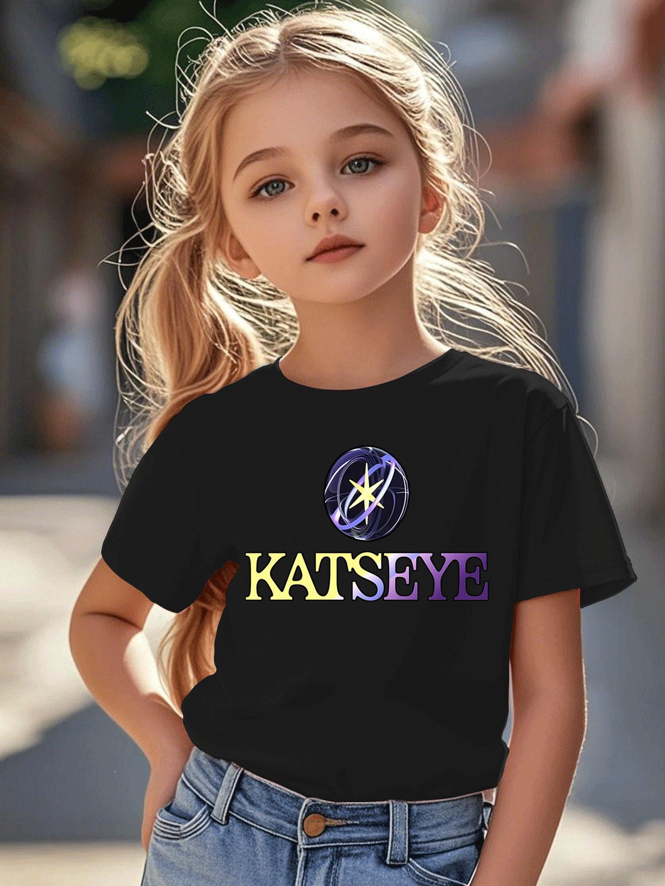 KATSEYE Logo bedrucktes T-Shirt für den Sommer, lässiges kurzärmeliges Oberteil, geeignet für den täglichen Gebrauch für Jungen und Mädchen 130 brown