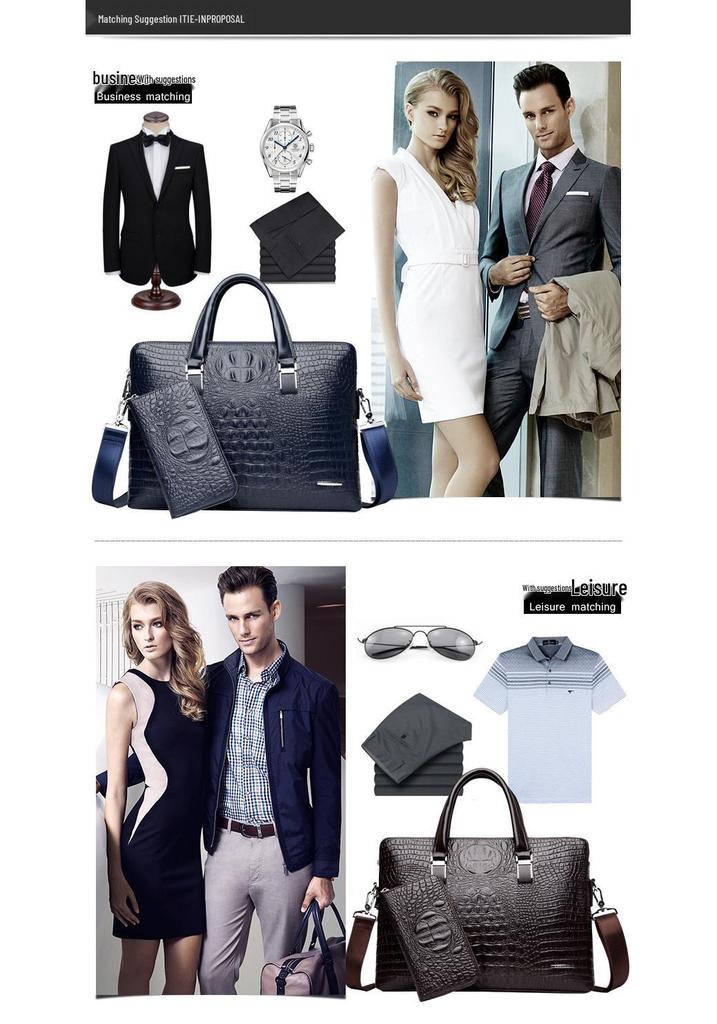 Men's Fashionable Crocodile Pattern Crossbody Handbag and Briefcase