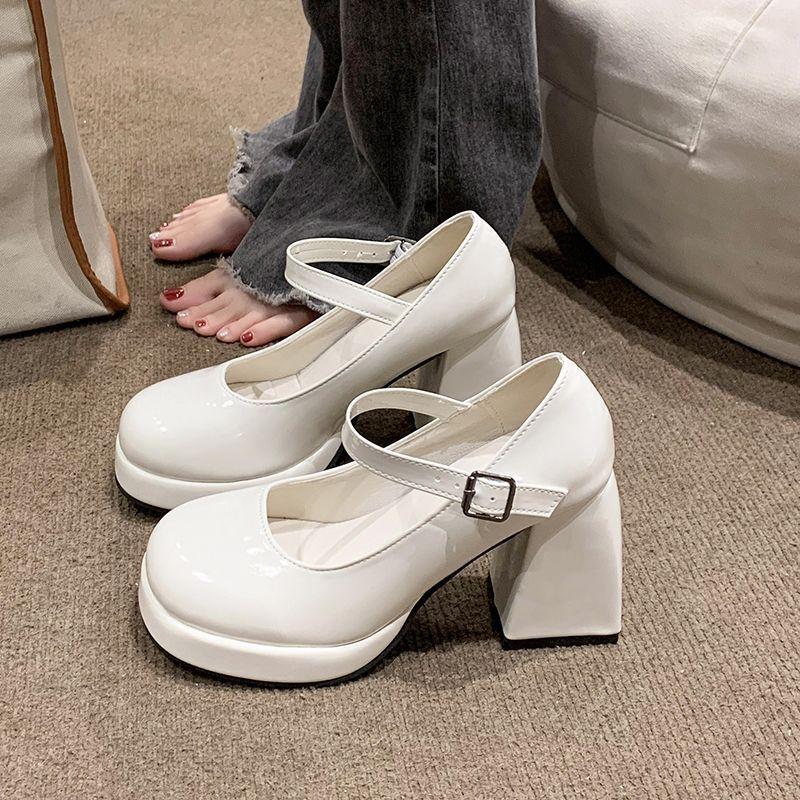 Spice girl patent leather thick heel single shoes Mary Jane shoes new retro fashion niche small leather shoes high heels women