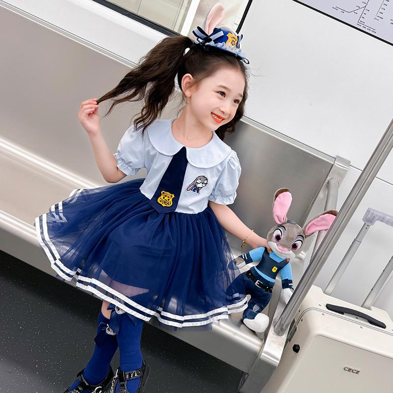 

Платье для девочки Кролик Полицейский Платье Принцессы Летнее Платье Джуди с Короткими Рукавами для Девочек Пышное Газовое Платье 150