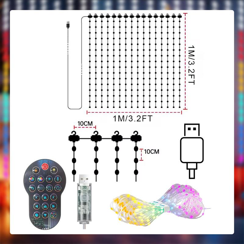 

LED Smart Curtain Lights Multicolor Fairy Lights APP Remote DIY Text Music Sync RGB String Lights for Christmas Party Decoration USB