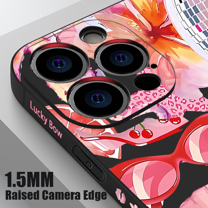 For iPhone 17 Pro Max Case Pink Cartoon Floral Pattern Soft Silicone Lanyard Cover For iPhone 16 Pro Max Cover iPhone 15 14 13 12 11 16E Air