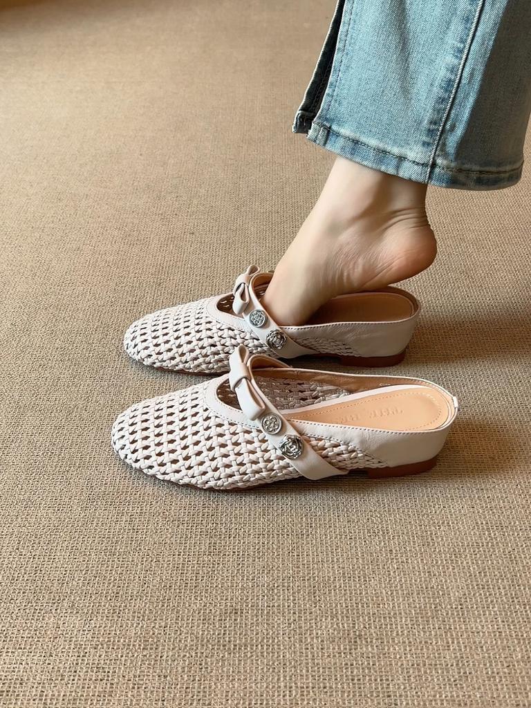 Lederversion! Baotou coole Hausschuhe Damen Sommerbekleidung vielseitige faule Ein-Pedal-Pendel-Einzelschuhe erhöhen die Höhe um die Hälfte