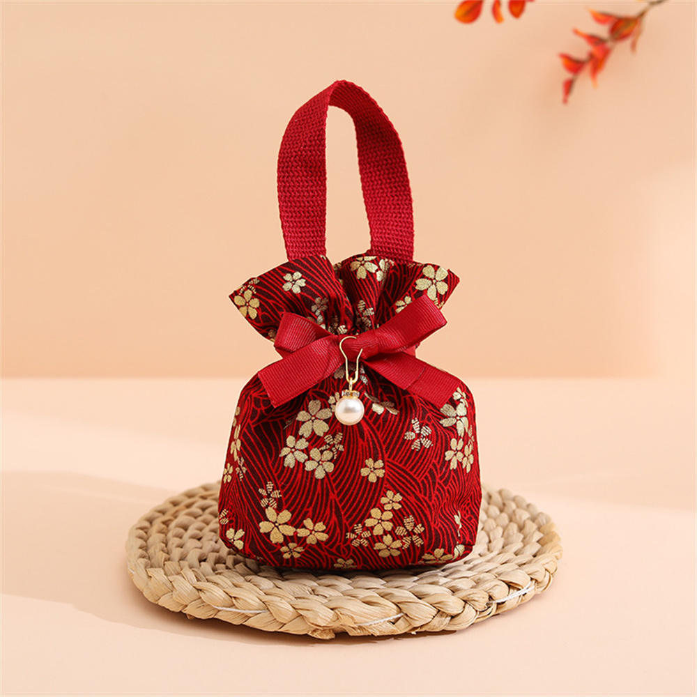 New Wedding Candy Bag Portable Canvas Gift Bag Party Wedding Goodie Packing Box Simple Red Green Handheld Gift Storage Bags