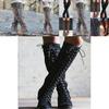 Elegant Womens Over The Knee Lace Up Bandage Thigh High Combat Low Heel Boots Flat Shoes For All-day Comfort