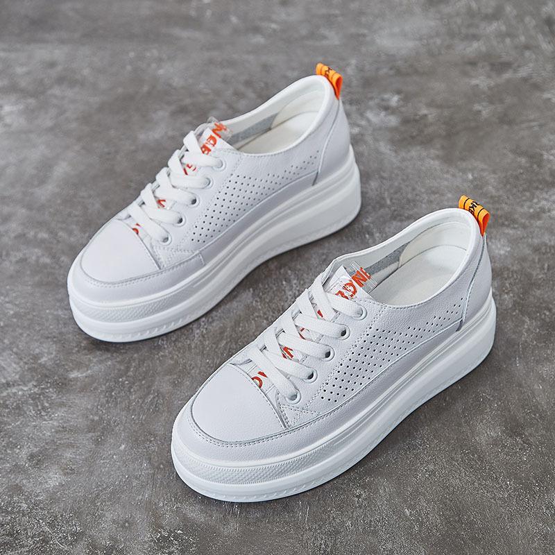 Little white shoes women's 2025 spring and summer hollow women's shoes simple and breathable 33-34 small size shoes thick sole inner height increase 