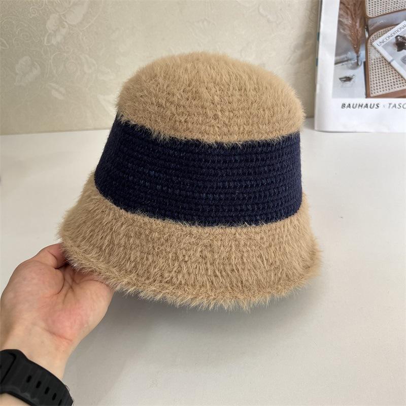 

Новая осенне-зимняя шляпа-ведро из плюша, женская шляпа-ведро, закрывающая лицо, теплая, повседневная, с цветовой блокировкой M（56-58cm） тёмно-синий