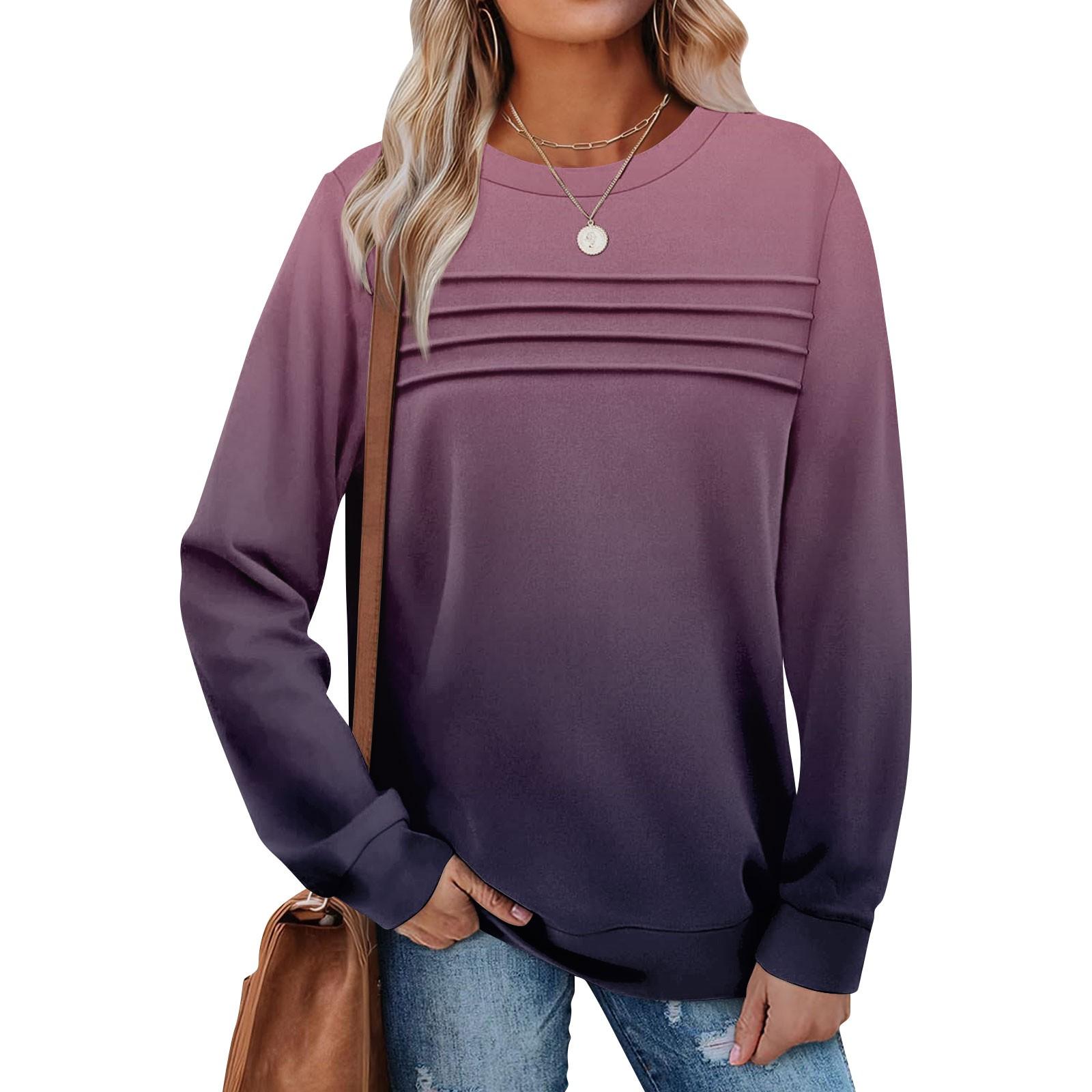 

Women s Casual Long Sleeve Round Neck Sweatshirt Fit Pleated Top XL