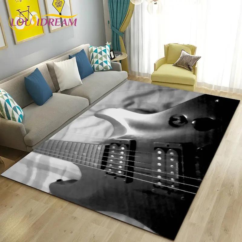 Classical Guitar Electric Guitar Area Rug Large,Carpet Rug for Living Room Bedroom Sofa Doormat Decoration, Non-slip Floor Mat