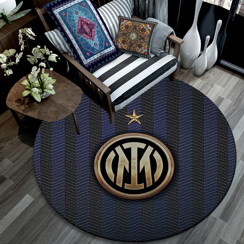 Football Club Internazionale Milano Round Area Rug,Carpet Rug for Living Room Bedroom Sofa Playroom Decor,Non-slip Floor Mat