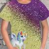Children's Cartoon Unicorn Printed Colorful Round Neck T-shirt Girls Fashionable Soft Comfortable T-shirt