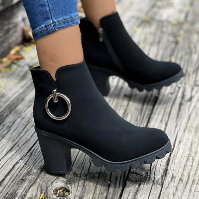 New Exquisite High Heel Women's Boots Thick Heel Side Zipper Round Head Short Boots Fashion Trend Casual Modern Boots