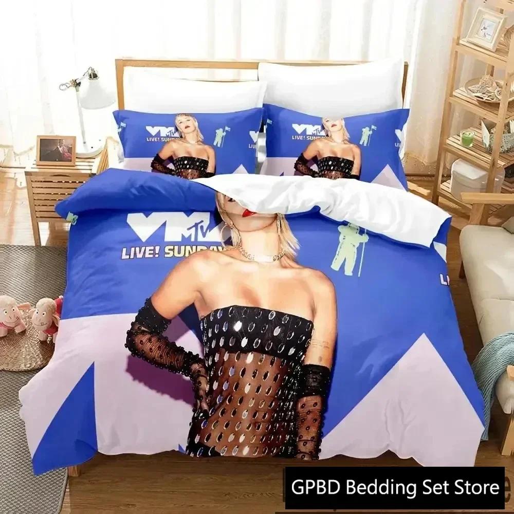 3D-print Miley Cyrus Sångare Sängkläder Set Pojkar Flickor Enkel Dubbel Queen King Storlek Påslakan Örngott Säng pojkar Vuxen Hemtextiltextil