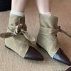 Spot~ Niche wind strap splicing tip inner height increase cm short boots women's new autumn and winter cowboy boots