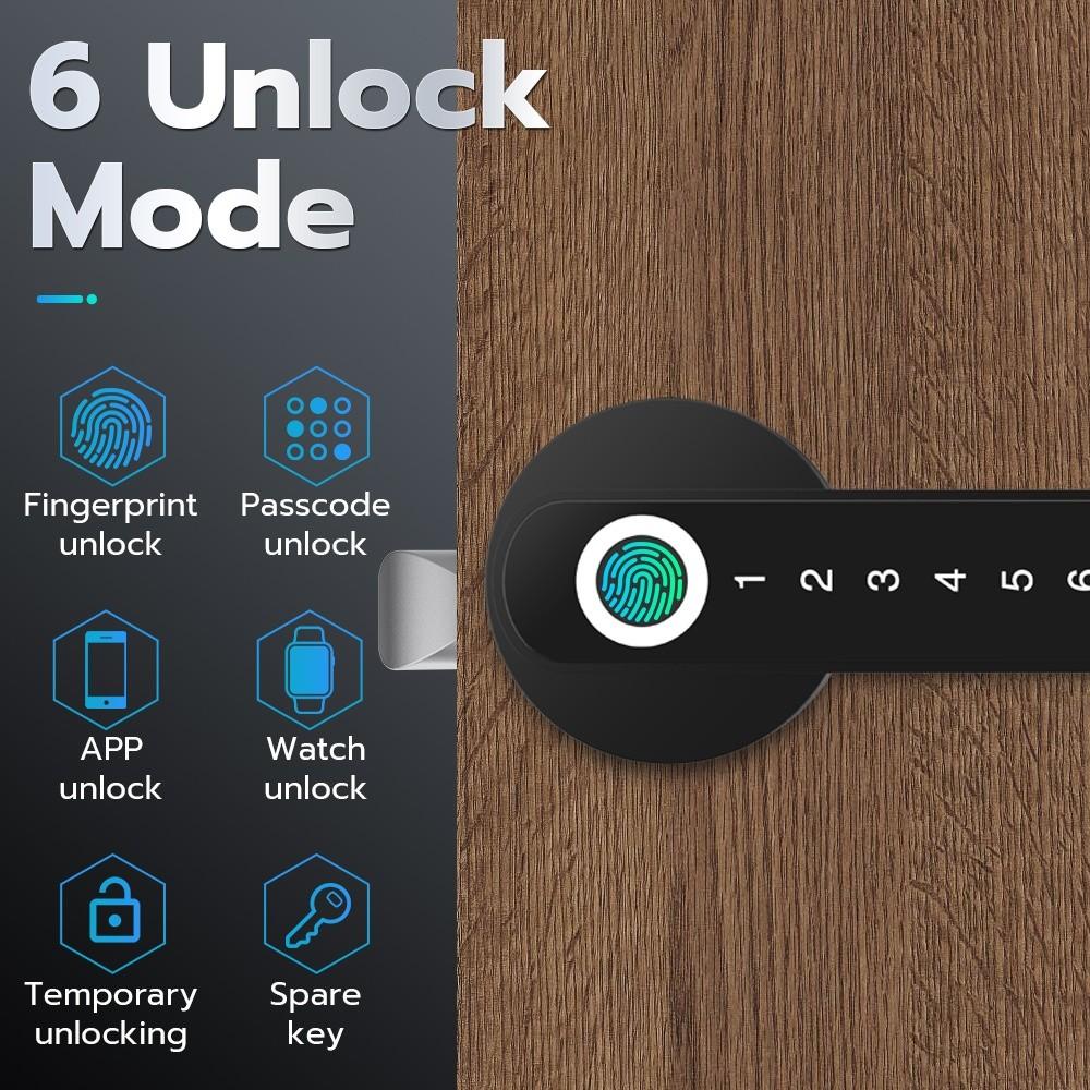 6 In 1 Tuya Smart Door Lock Remote Unlock Fingerprint Handle Lock HDB Password Door Lock Smart Door Knob Lock Apartment