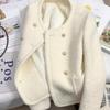 Round Neck Button Cardigan Long Sleeve Autumn and Winter Beige Thickened Warm Suit Jacket Women's Casual Top