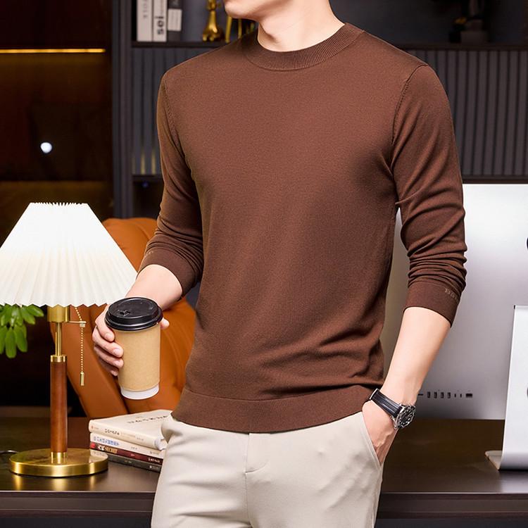 2025 Men's Lightweight Solid Color Round Neck Sweater, Long-Sleeved Knit for Spring/Autumn