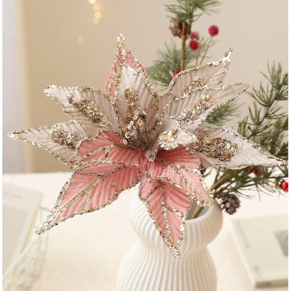 New Large Artificial Poinsettia Flower Sequins Sparkling Simulation Flowers Glitter Sequins Flower New Year Festival