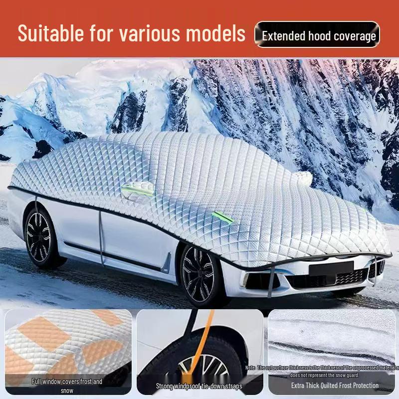 

Car Half Cover: Sunshade, Snow & Frost Protection, Anti-Freeze, Rainproof, Heat Insulation, Thick Fleece Cotton Hatchback Universal