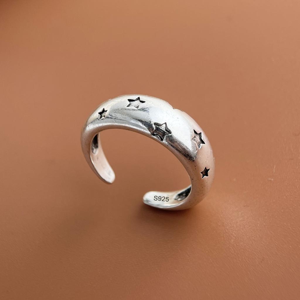 925 Silver Rings for Women Couple Minimalist Handmade Simple Retro Big Star Ring Fine Jewelry Gift Prevent Allergy