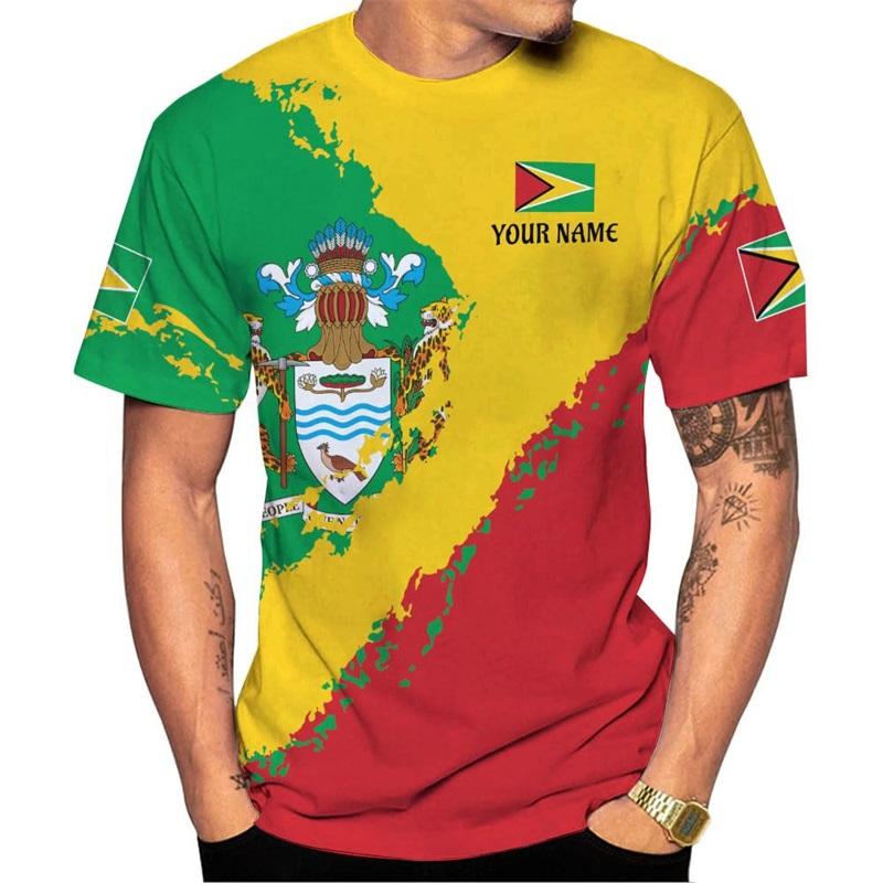3D Print Personalized Guyana Tee Shirts For Men Guyanese Coat Of Arms National Flag T-Shirt New In Mens Short Sleeve T Shirt Top